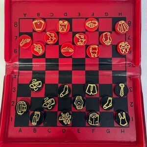 Checker Game Adult Strip Tease Magnetic Red and Black Vintage Folding Case